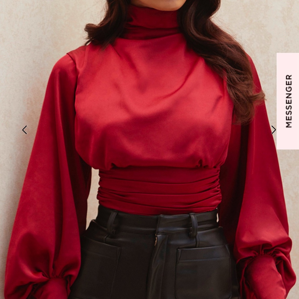 House of CB KATERINA WINE SATIN BACKLESS BLOUSON BODYSUIT